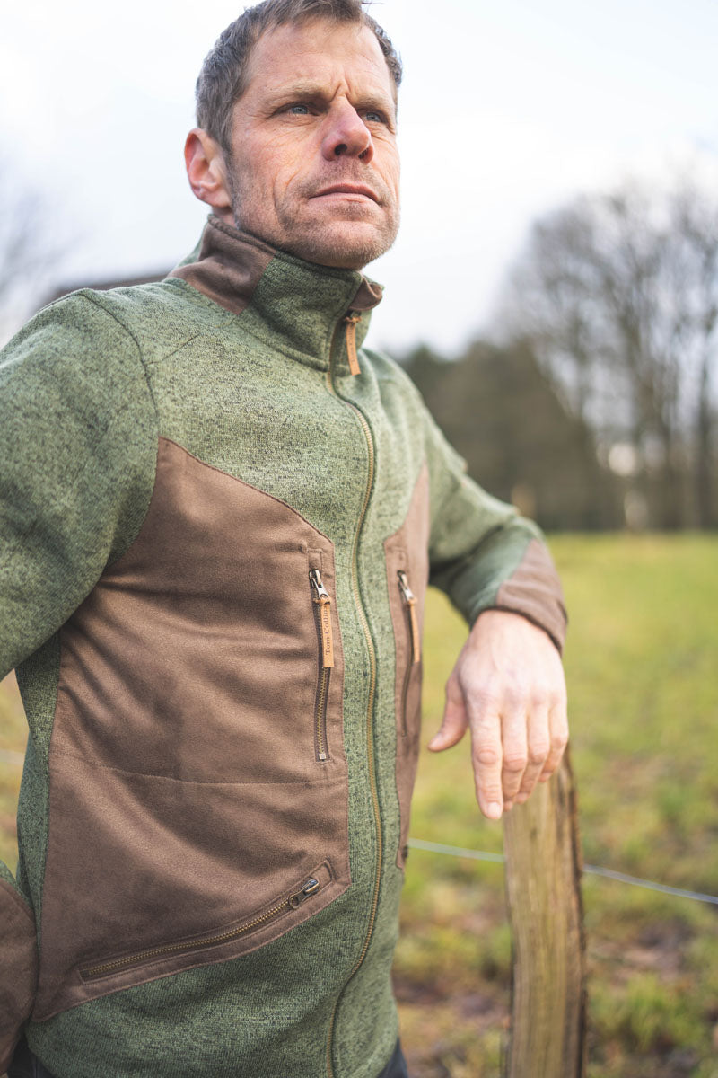 Jachetă Fleece Bărbați cu Guler Înalt — Verde